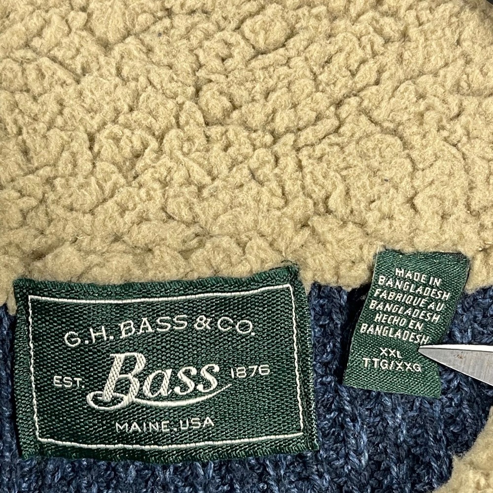 G.H. Bass & Co Mens Blue Chunky Ribbed Knit Sherpa Lined Mock Neck Sweater XXL - Picture 5 of 9